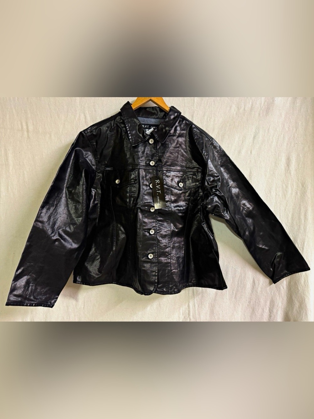 Y2K R.V.T. Jeans Co Womens 2X Black Faux Leather Look Coated Cotton Jacket NWT